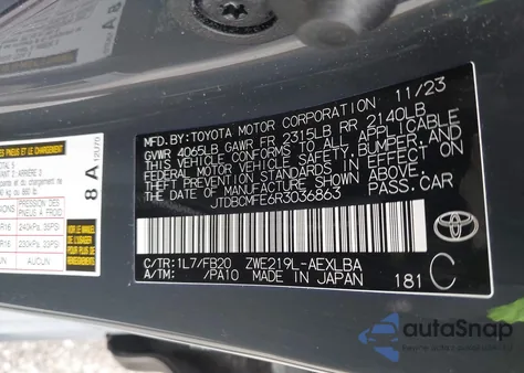 2024 Toyota Corolla Hybrid Le from USA, damaged, VIN JTDBCMFE6R3036863